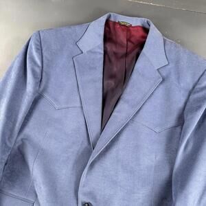 VTG Pagano West Blazer Men 48L Baby Blue Sueded Polyester El Paso USA NWT